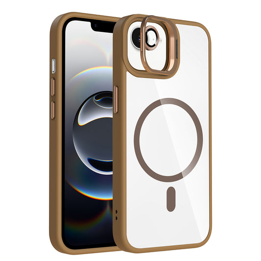 Apple iPhone 16E Case with Stand and Camera Lens Gift, M-Safe Charging Feature, Zore Etro Cover Desert Titanium