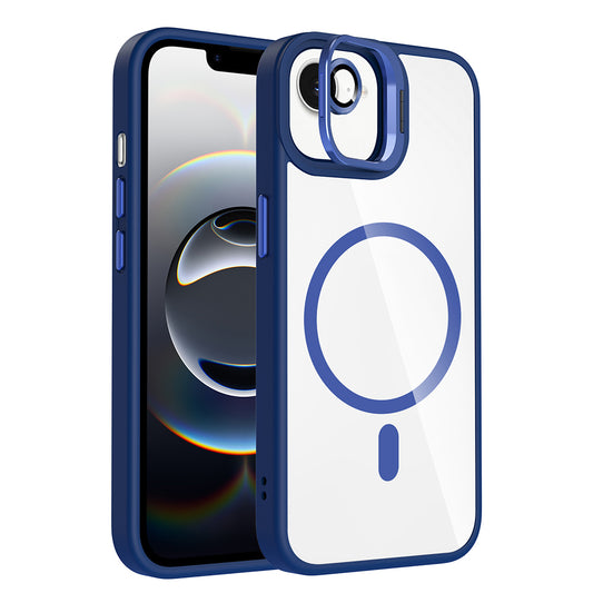 Apple iPhone 16E Case with Stand and Camera Lens Gift, M-Safe Charging Feature, Zore Etro Cover, Navy Blue
