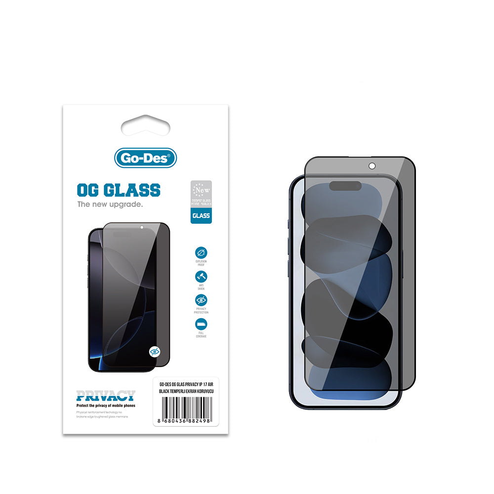 Apple iPhone 17 Air Go Des OG Glass Privacy Antistatic Tempered Glass Screen Protector Black