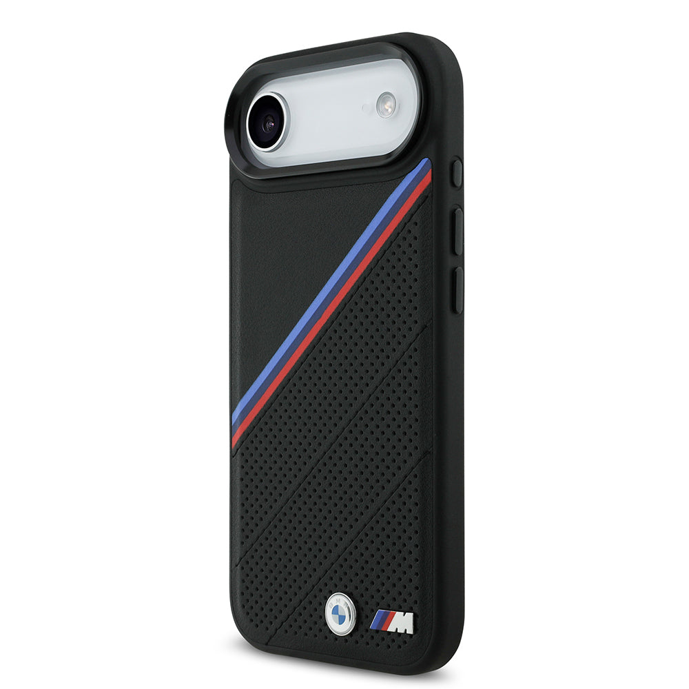Apple iPhone 17 Air Case BMW Original Licensed M-Safe Charging Feature M Logo Three Stripe Perforated Leather Cover Black