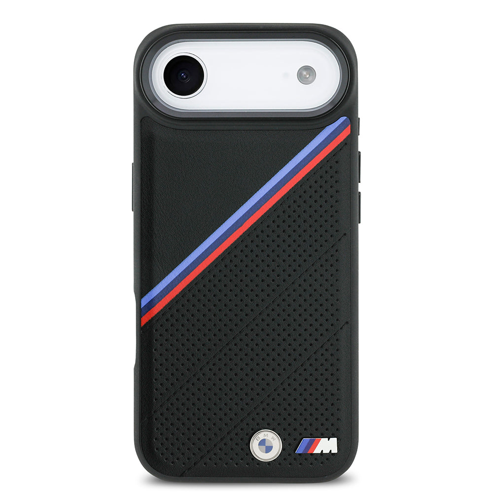 Apple iPhone 17 Air Case BMW Original Licensed M-Safe Charging Feature M Logo Three Stripe Perforated Leather Cover Black