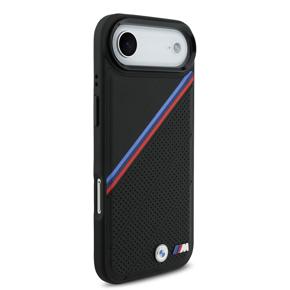 Apple iPhone 17 Air Case BMW Original Licensed M-Safe Charging Feature M Logo Three Stripe Perforated Leather Cover Gray