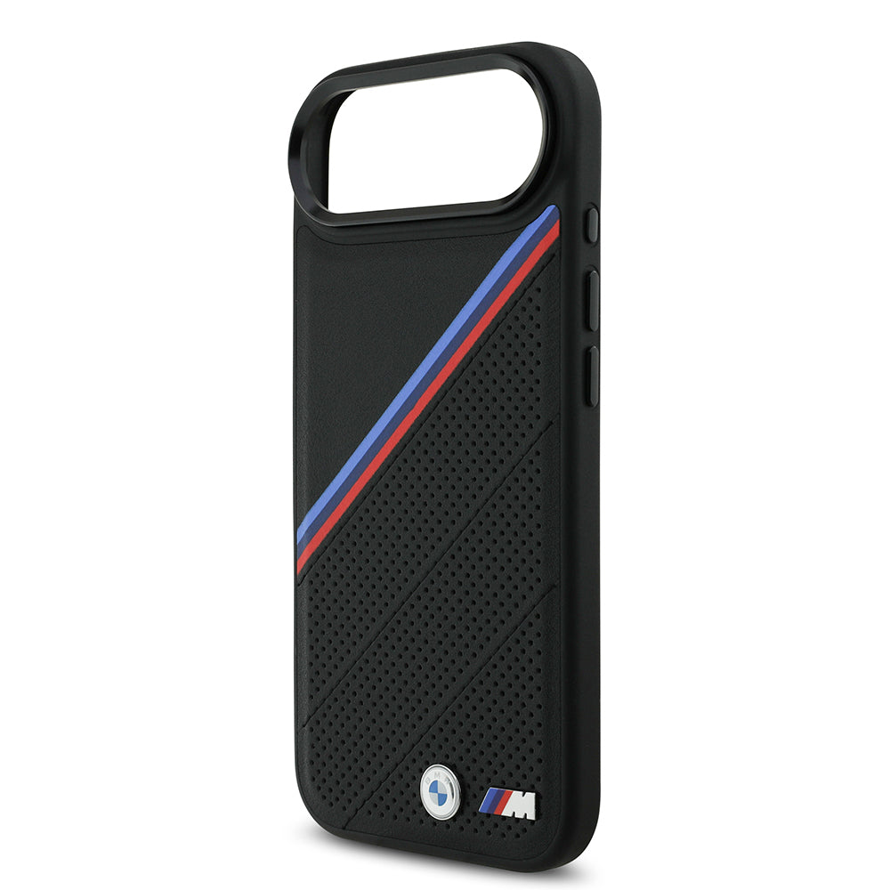 Apple iPhone 17 Air Case BMW Original Licensed M-Safe Charging Feature M Logo Three Stripe Perforated Leather Cover Black