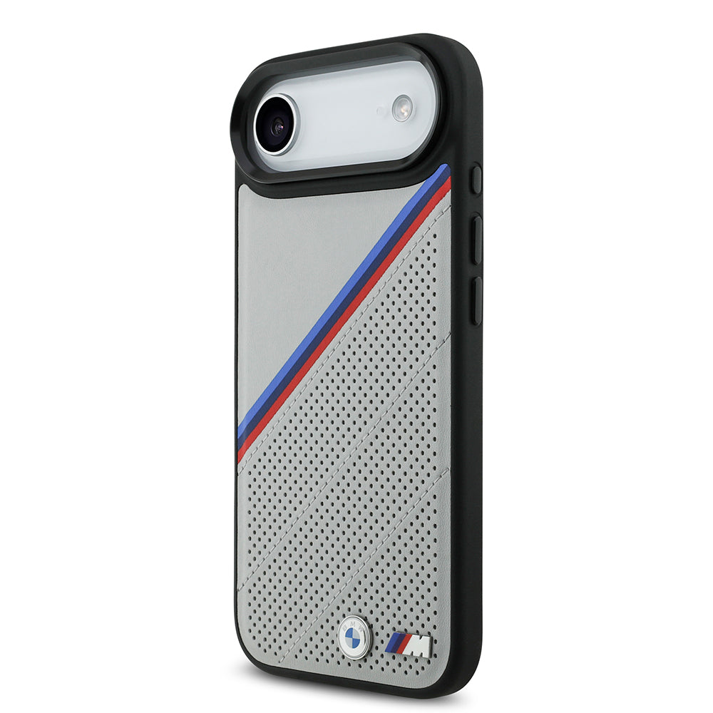 Apple iPhone 17 Air Case BMW Original Licensed M-Safe Charging Feature M Logo Three Stripe Perforated Leather Cover Black