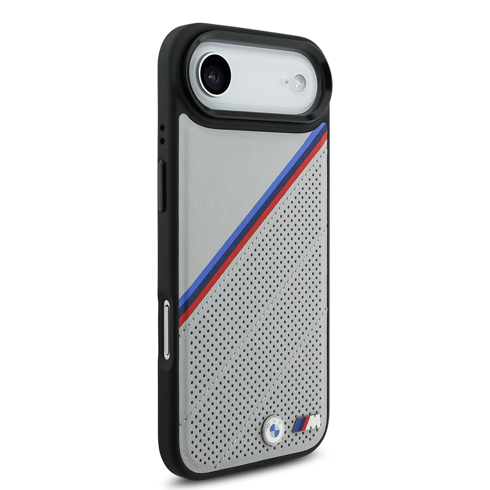 Apple iPhone 17 Air Case BMW Original Licensed M-Safe Charging Feature M Logo Three Stripe Perforated Leather Cover Black