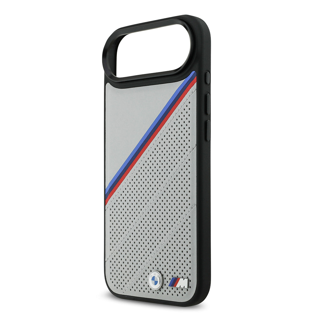 Apple iPhone 17 Air Case BMW Original Licensed M-Safe Charging Feature M Logo Three Stripe Perforated Leather Cover Gray