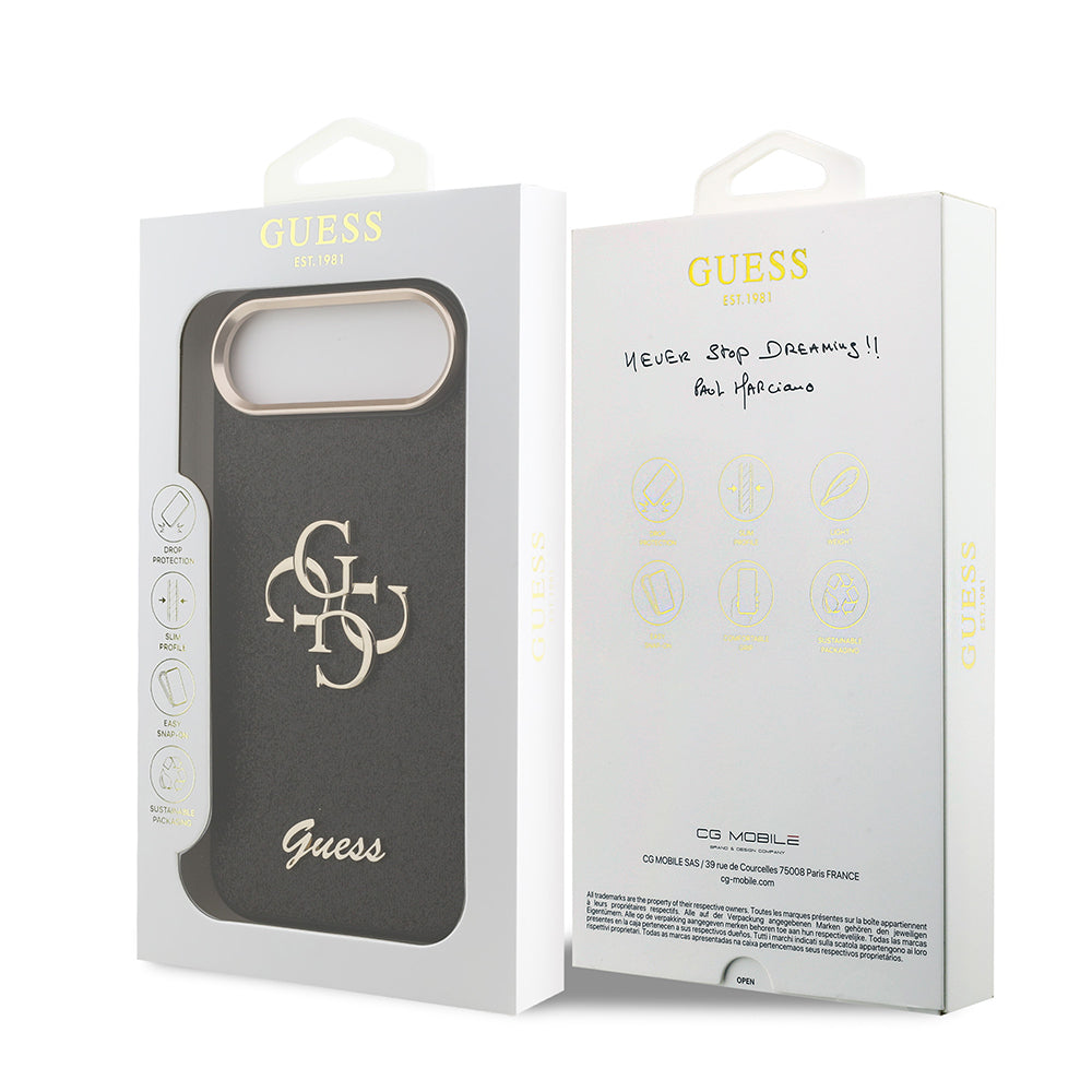 Apple iPhone 17 Air Kılıf Guess Orjinal Lisanslı 4G Büyük Metal Kamera Çerçeveli ve Logolu Glitter Kapak Pembe