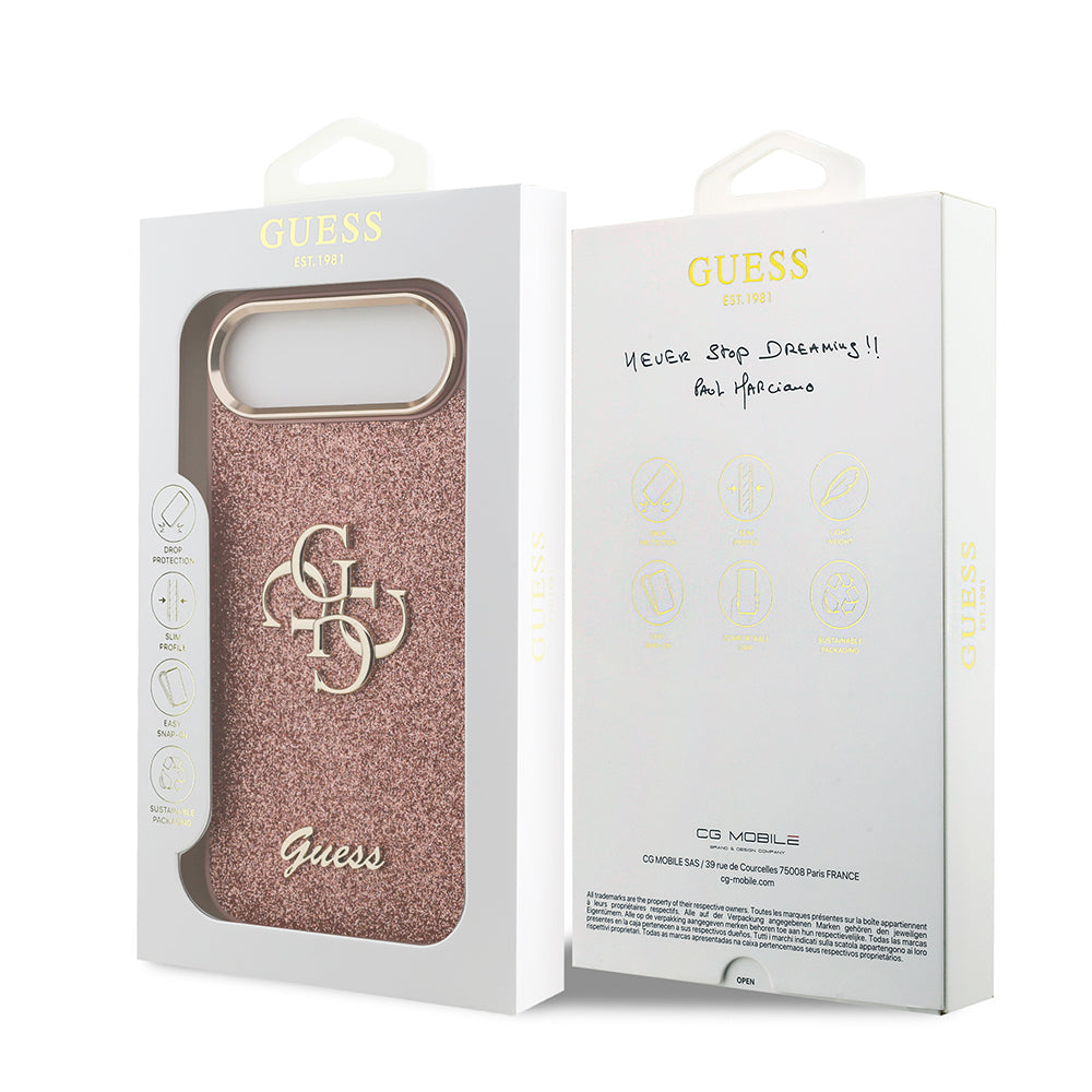Apple iPhone 17 Air Kılıf Guess Orjinal Lisanslı 4G Büyük Metal Kamera Çerçeveli ve Logolu Glitter Kapak Siyah