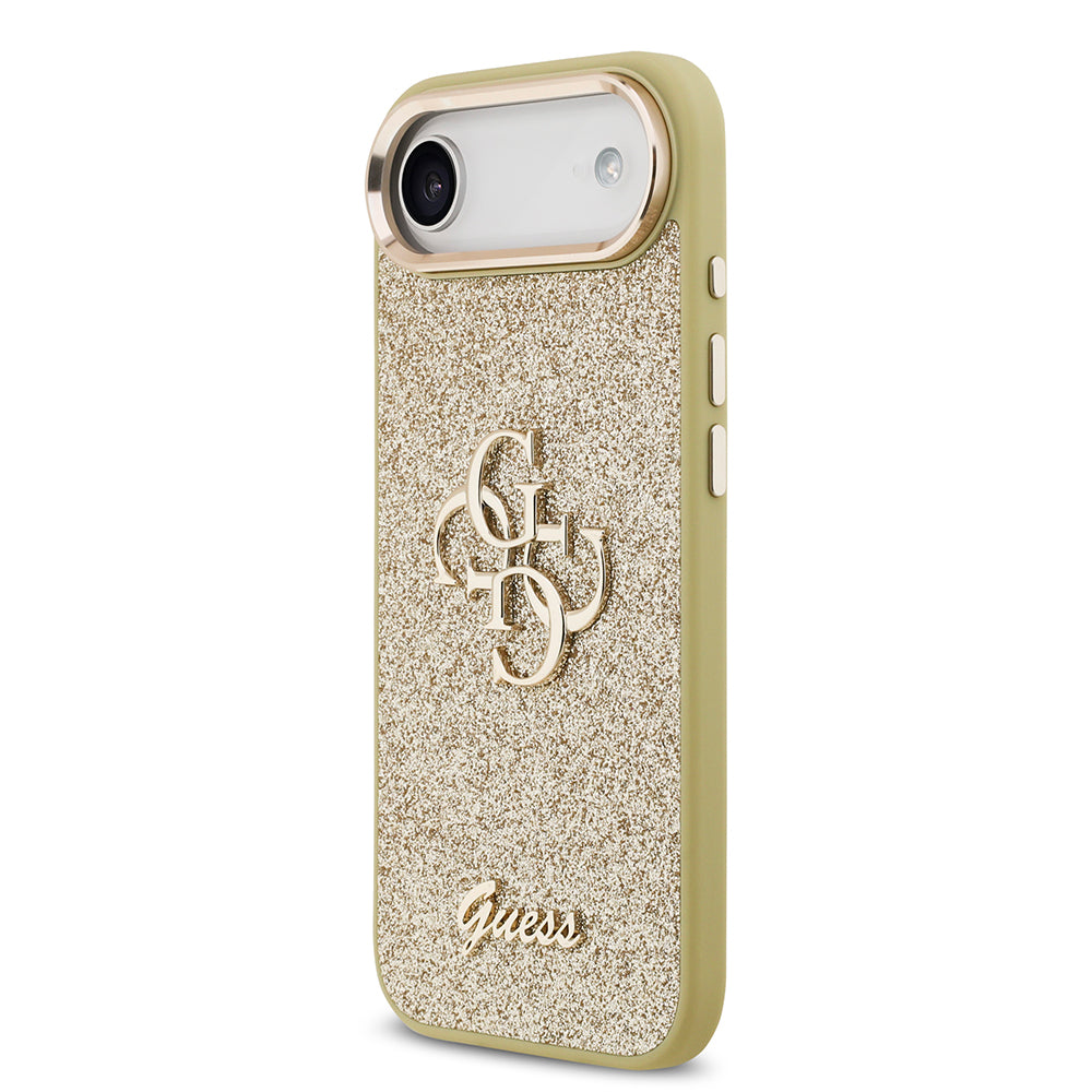 Apple iPhone 17 Air Kılıf Guess Orjinal Lisanslı 4G Büyük Metal Kamera Çerçeveli ve Logolu Glitter Kapak Gold