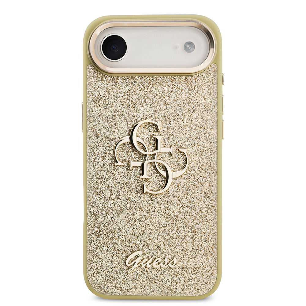 Apple iPhone 17 Air Case Guess Original Licensed 4G Large Metal Camera Frame and Logo Glitter Cover Gray