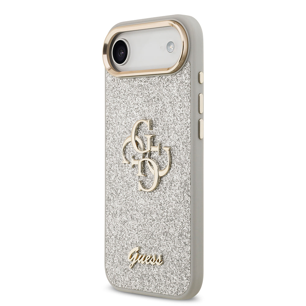 Apple iPhone 17 Air Case Guess Original Licensed 4G Large Metal Camera Frame and Logo Glitter Cover Gold