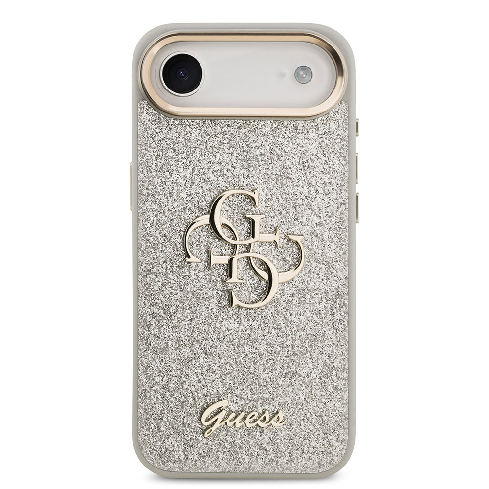 Apple iPhone 17 Air Case Guess Original Licensed 4G Large Metal Camera Frame and Logo Glitter Cover Gray