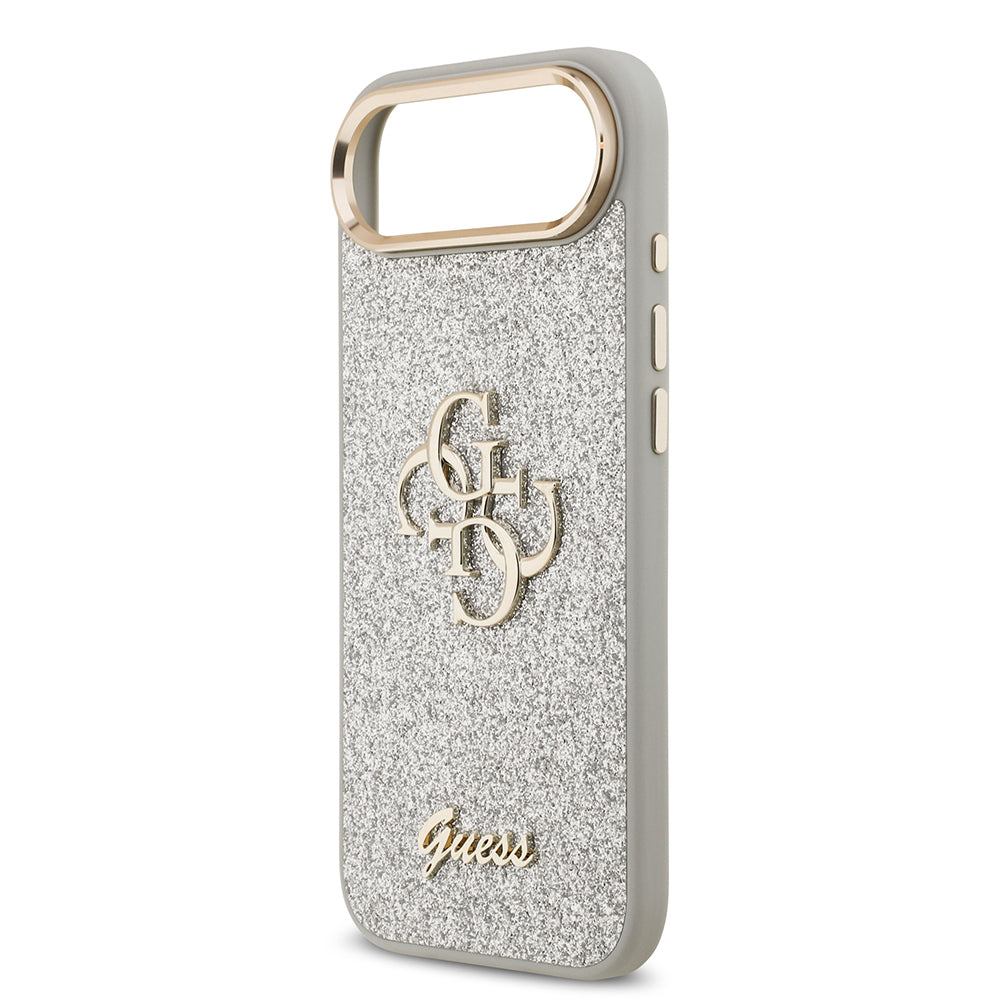 Apple iPhone 17 Air Case Guess Original Licensed 4G Large Metal Camera Frame and Logo Glitter Cover Gray