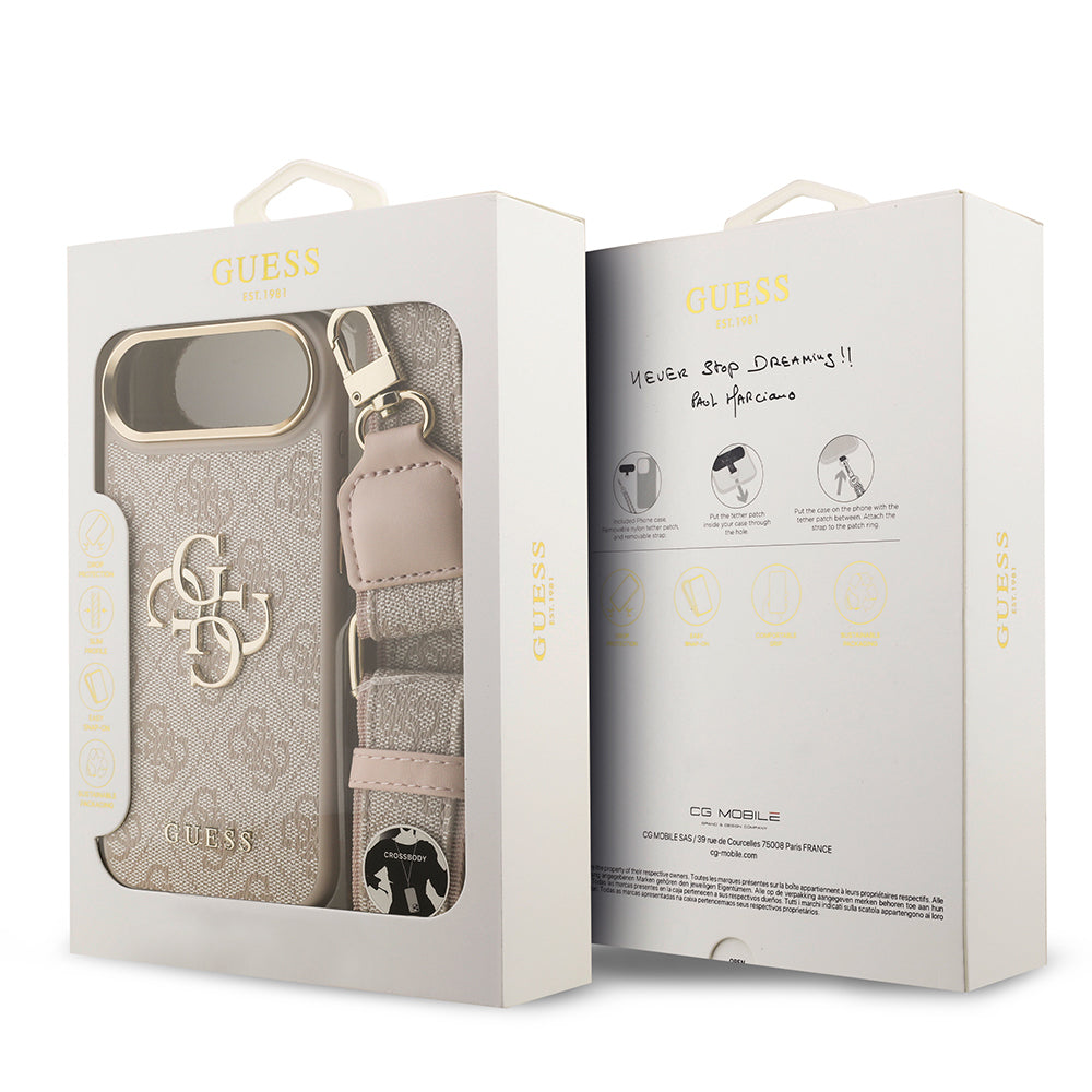 Apple iPhone 17 Air Case Guess Original Licensed 4G Large Metal Logo Thick Strap Cover Brown