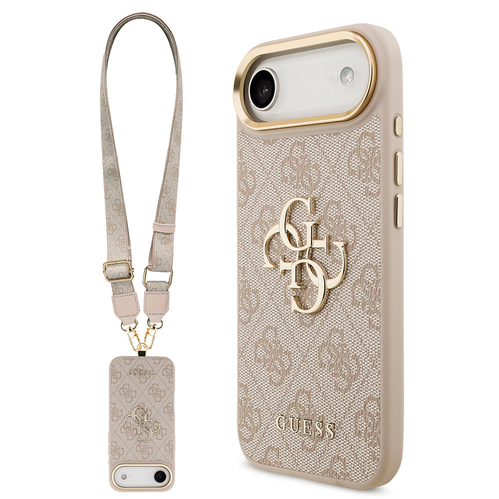 Apple iPhone 17 Air Case Guess Original Licensed 4G Large Metal Logo Thick Strap Cover Brown