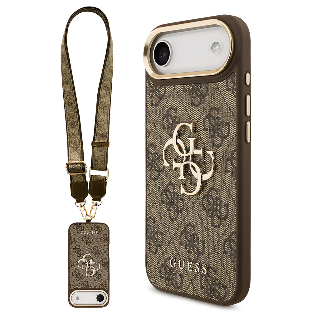 Apple iPhone 17 Air Case Guess Original Licensed 4G Large Metal Logo Thick Strap Cover Brown