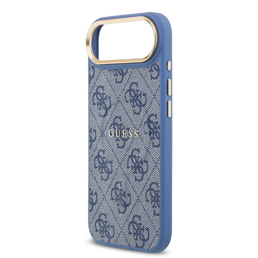 Apple iPhone 17 Air Kılıf Guess Orjinal Lisanslı M-safe Şarj Özellikli Gold Metal Kamera Çerçeveli PU Deri 4G Desenli Yazı Logolu Kapak Kahverengi