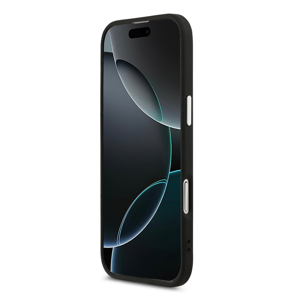 Apple iPhone 17 Air Kılıf Guess Orjinal Lisanslı M-safe Şarj Özellikli PU Deri Metal Kamera Çerçeveli Üçgen Logolu Kapak Siyah