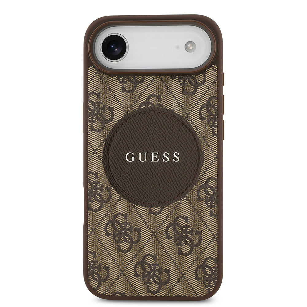 Apple iPhone 17 Air Kılıf Guess Orjinal Lisanslı M-safe Şarj Özellikli Yazı Logolu Circle Classic Kapak  Kahverengi