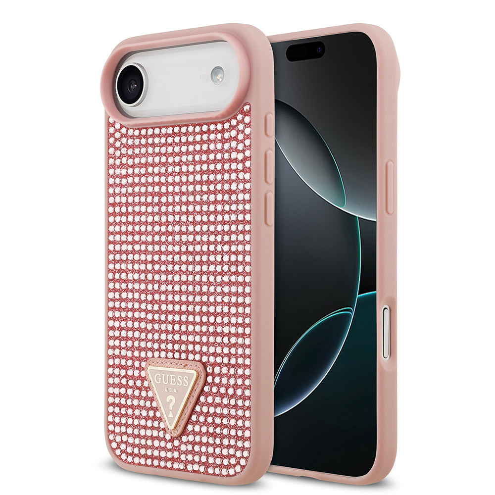 Apple iPhone 17 Air Case Guess Original Licensed Stone Back Surface Triangle Logo Cover Pink