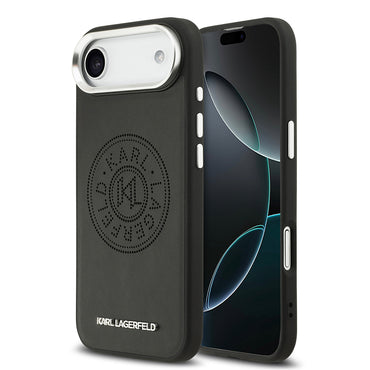 Apple iPhone 17 Air Kılıf Karl Lagerfeld Orjinal Lisanslı M-safe Şarj Özellikli Delikli Tasarım Metal Logolu PU Deri Kapak