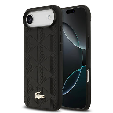 Apple iPhone 17 Air Kılıf Lacoste Orjinal Lisanslı M-safe Şarj Özellikli PU Deri Tasarımlı Karışık Monogram Desenli Kapak