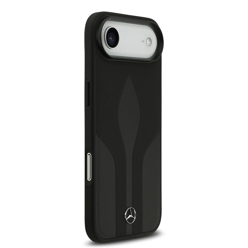 Apple iPhone 17 Air Kılıf Mercedes Benz Orjinal Lisanslı M-safe Şarj Özellikli Dokulu Desenli Deri Kapak Siyah