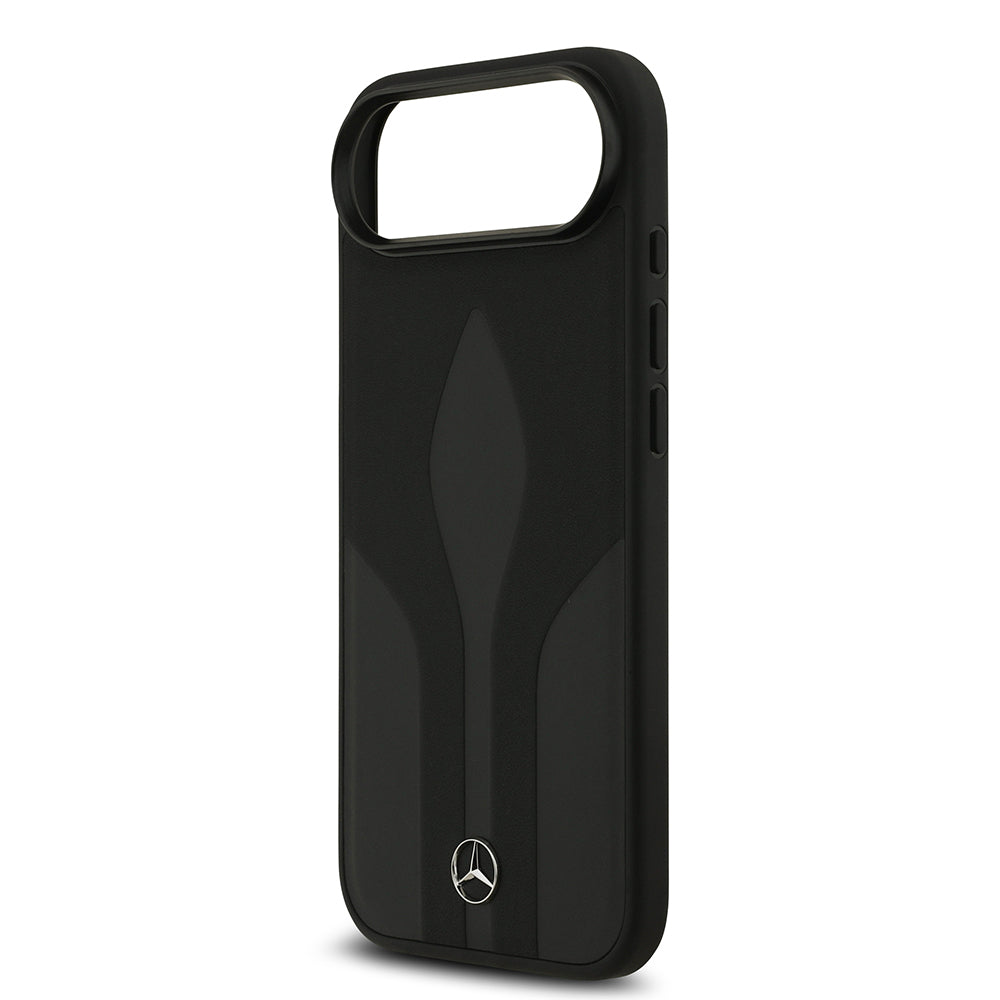 Apple iPhone 17 Air Kılıf Mercedes Benz Orjinal Lisanslı M-safe Şarj Özellikli Dokulu Desenli Deri Kapak Siyah