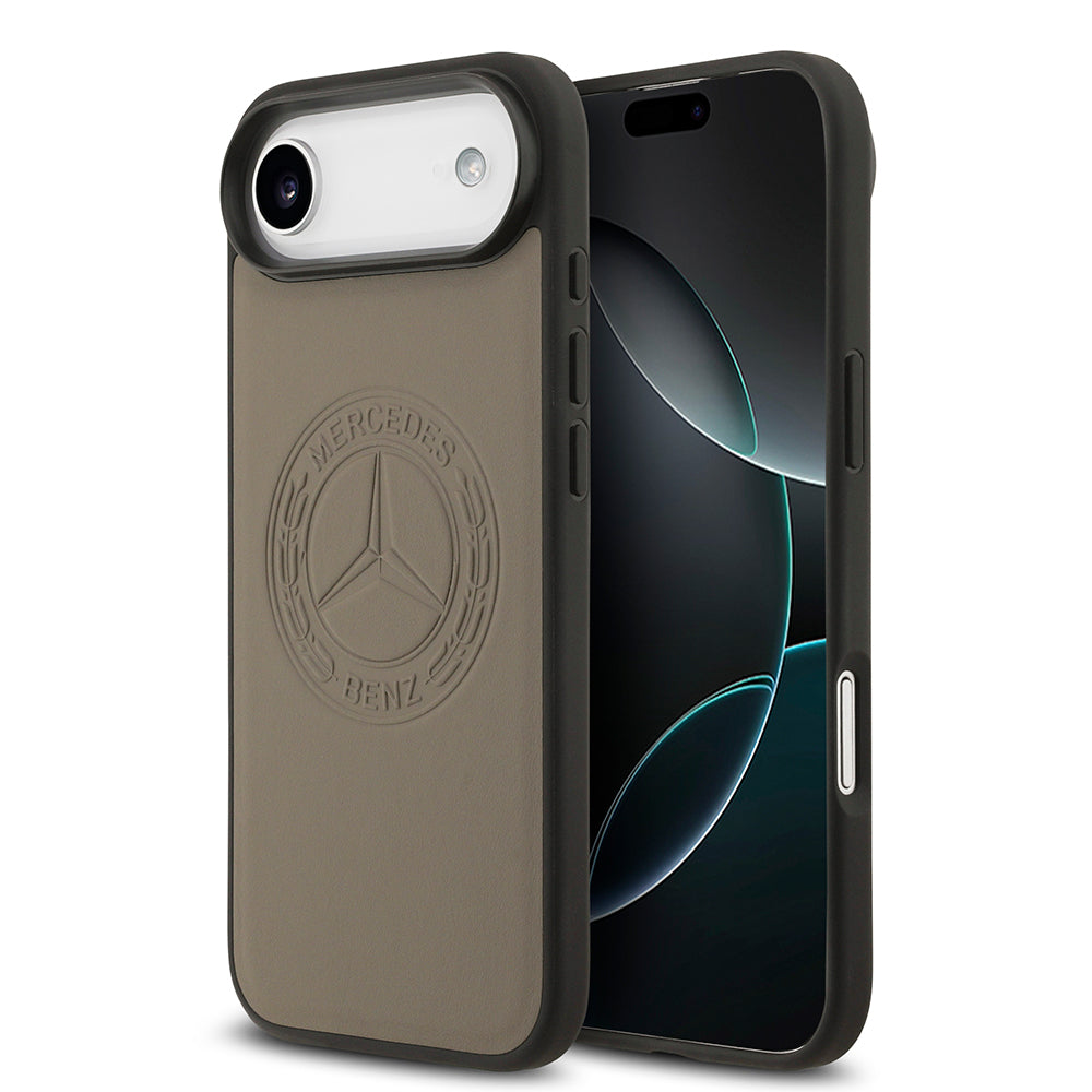 Apple iPhone 17 Air Kılıf Mercedes Benz Orjinal Lisanslı M-safe Şarj Özellikli Hakiki Deri Nostaljik Yıldız Dizayn Kapak Kahverengi