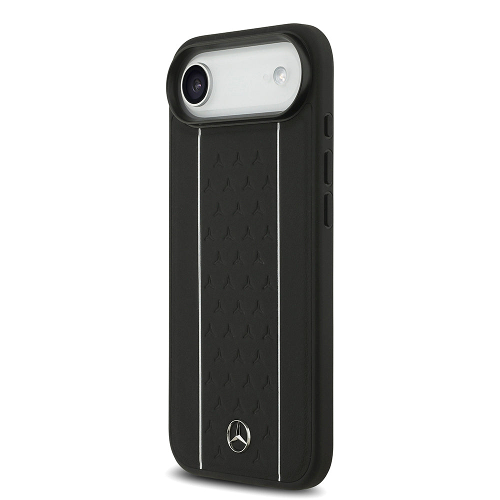 Apple iPhone 17 Air Kılıf Mercedes Benz Orjinal Lisanslı M-safe Şarj Özellikli Şeritli Yıldız Desenli Metal Logolu Deri Kapak Siyah