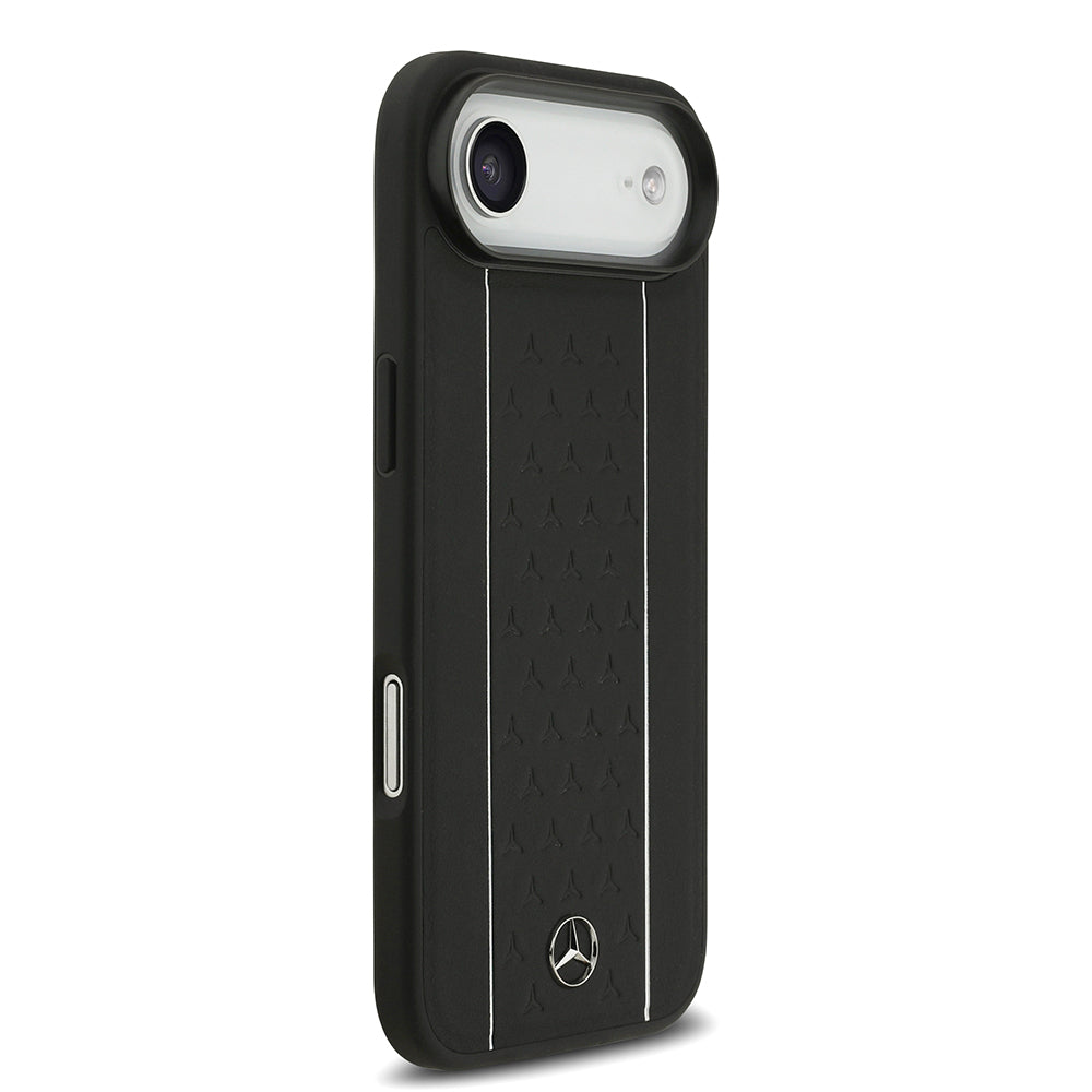 Apple iPhone 17 Air Kılıf Mercedes Benz Orjinal Lisanslı M-safe Şarj Özellikli Şeritli Yıldız Desenli Metal Logolu Deri Kapak Siyah