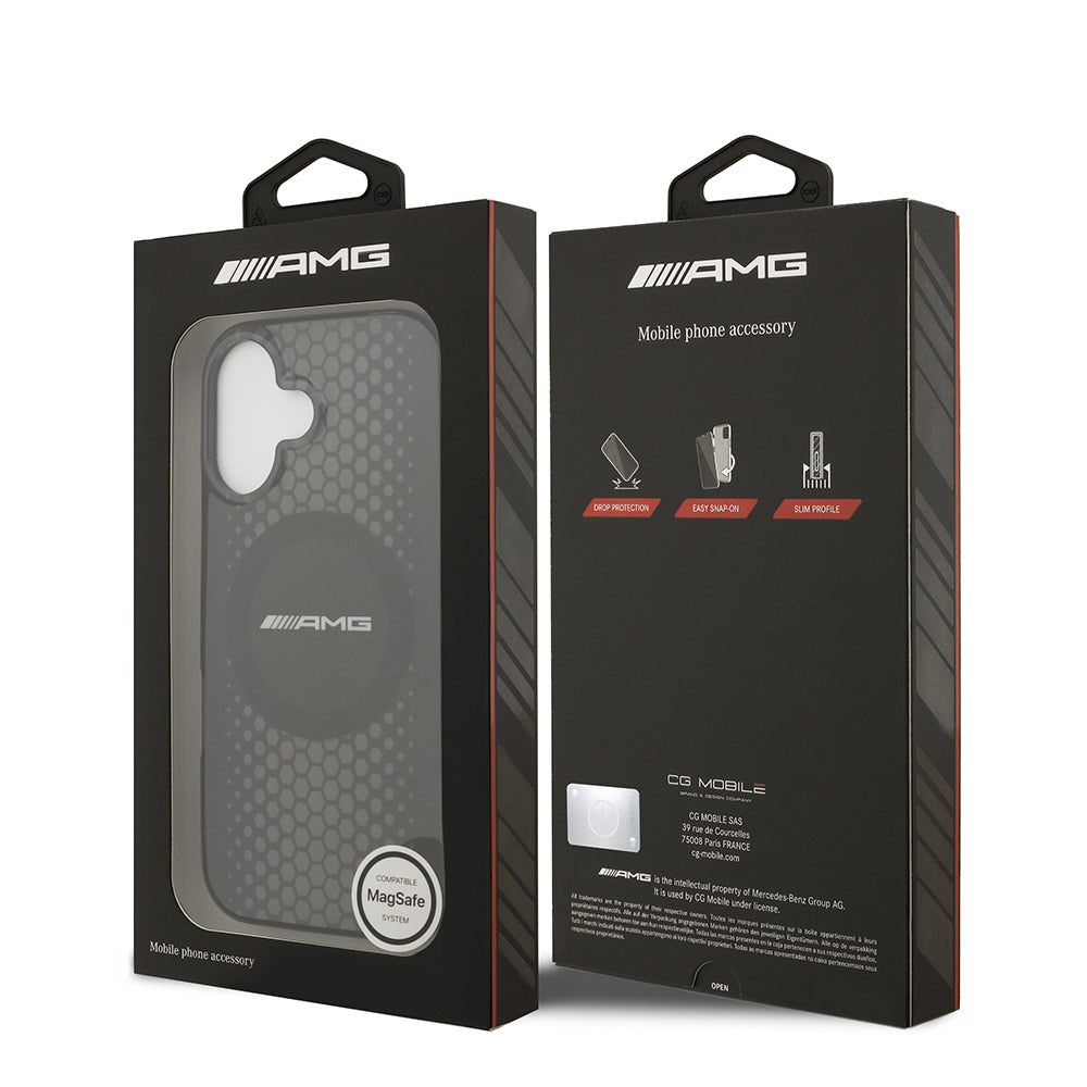 Apple iPhone 17 Kılıf AMG Orjinal Lisanslı Çift Katmanlı Büyük Logolu Petek Desenli Kapak Siyah