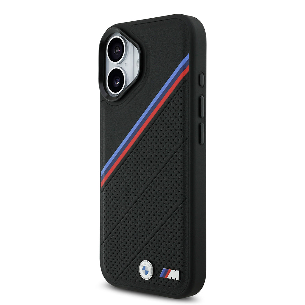 Apple iPhone 17 Case BMW Original Licensed M-Safe Charging Feature M Logo Three Stripe Perforated Leather Cover Gray