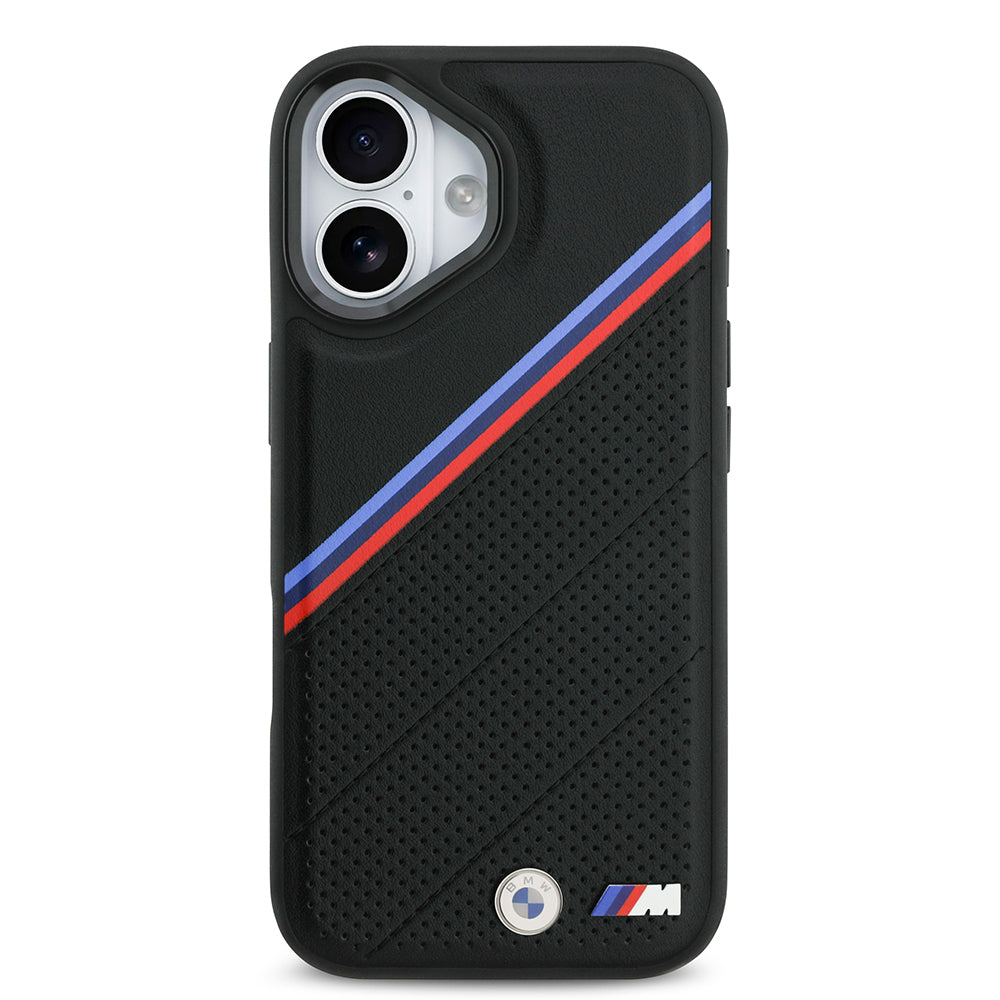 Apple iPhone 17 Case BMW Original Licensed M-Safe Charging Feature M Logo Three Stripe Perforated Leather Cover Gray