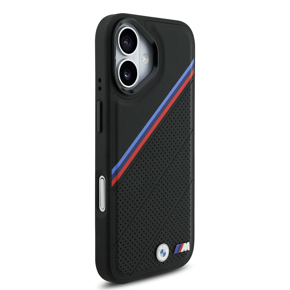 Apple iPhone 17 Case BMW Original Licensed M-Safe Charging Feature M Logo Three Stripe Perforated Leather Cover Gray