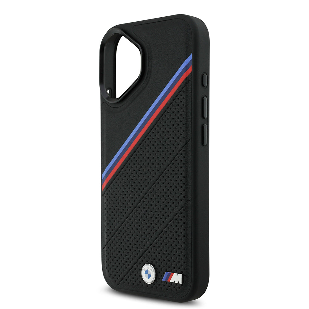 Apple iPhone 17 Case BMW Original Licensed M-Safe Charging Feature M Logo Three Stripe Perforated Leather Cover Gray