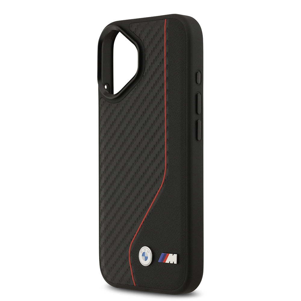 Apple iPhone 17 Case BMW Original Licensed M-safe Charging Feature Metal BMW and M Logo PU Carbon Design Cover Red