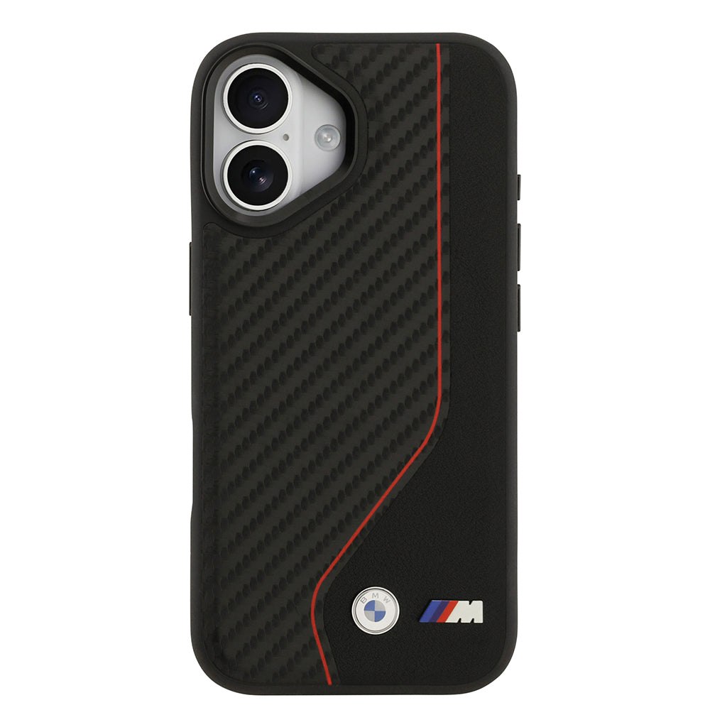 Apple iPhone 17 Case BMW Original Licensed M-safe Charging Feature Metal BMW and M Logo PU Carbon Design Cover Red