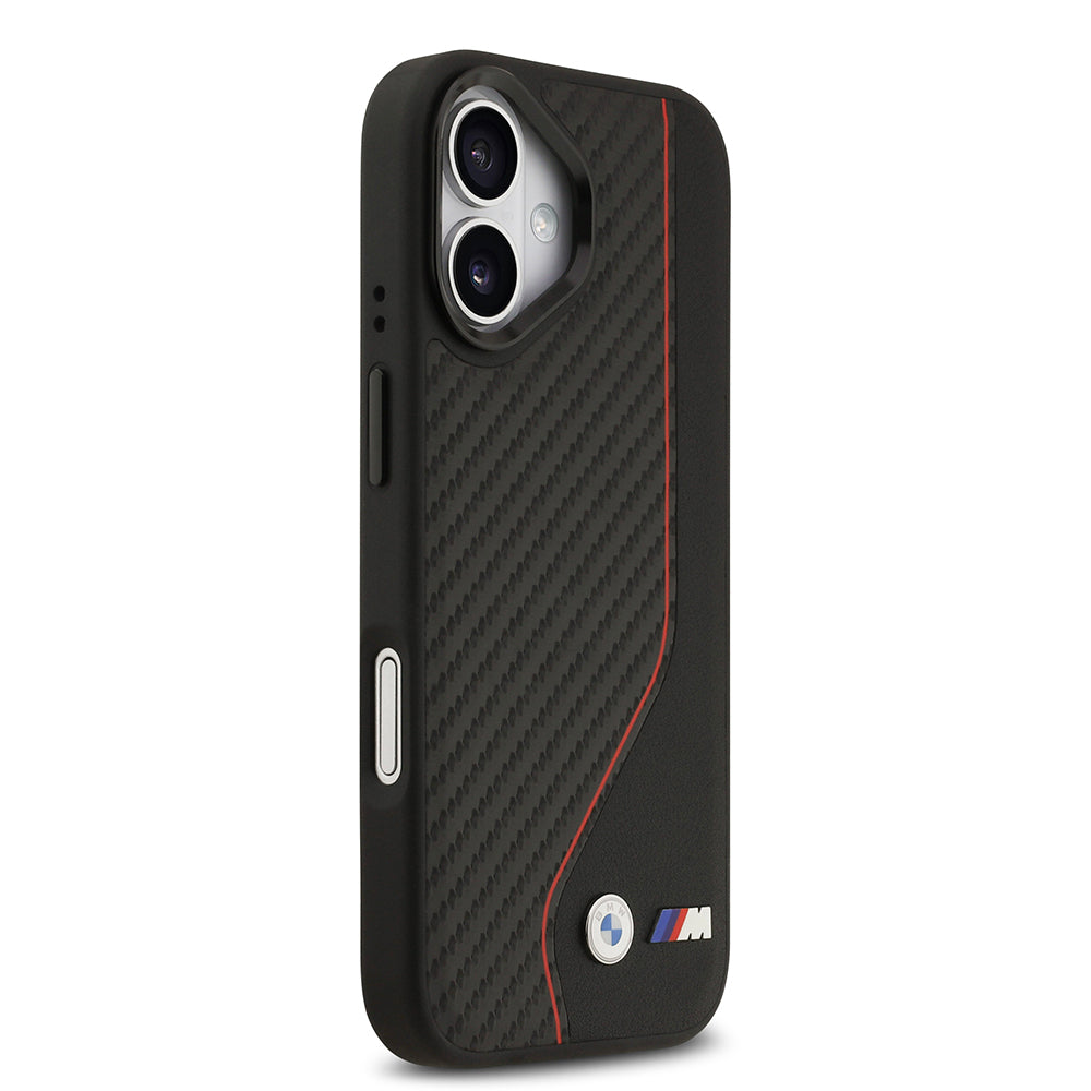 Apple iPhone 17 Case BMW Original Licensed M-safe Charging Feature Metal BMW and M Logo PU Carbon Design Cover Red