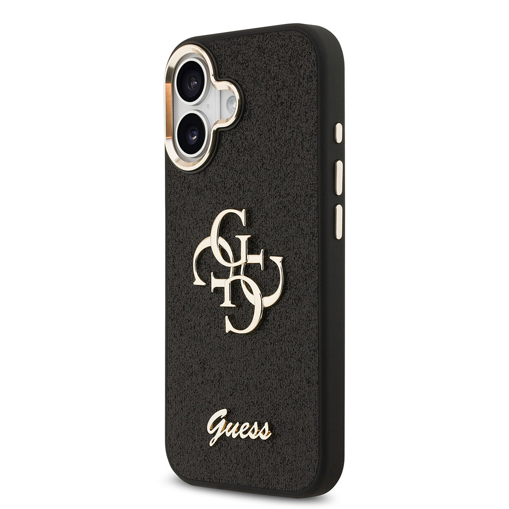 Apple iPhone 17 Case Guess Original Licensed 4G Large Metal Camera Frame and Logo Glitter Cover Pink