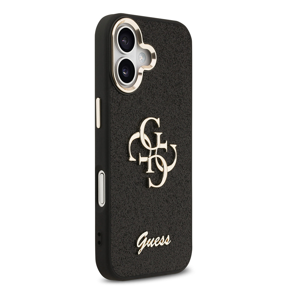 Apple iPhone 17 Kılıf Guess Orjinal Lisanslı 4G Büyük Metal Kamera Çerçeveli ve Logolu Glitter Kapak Gold