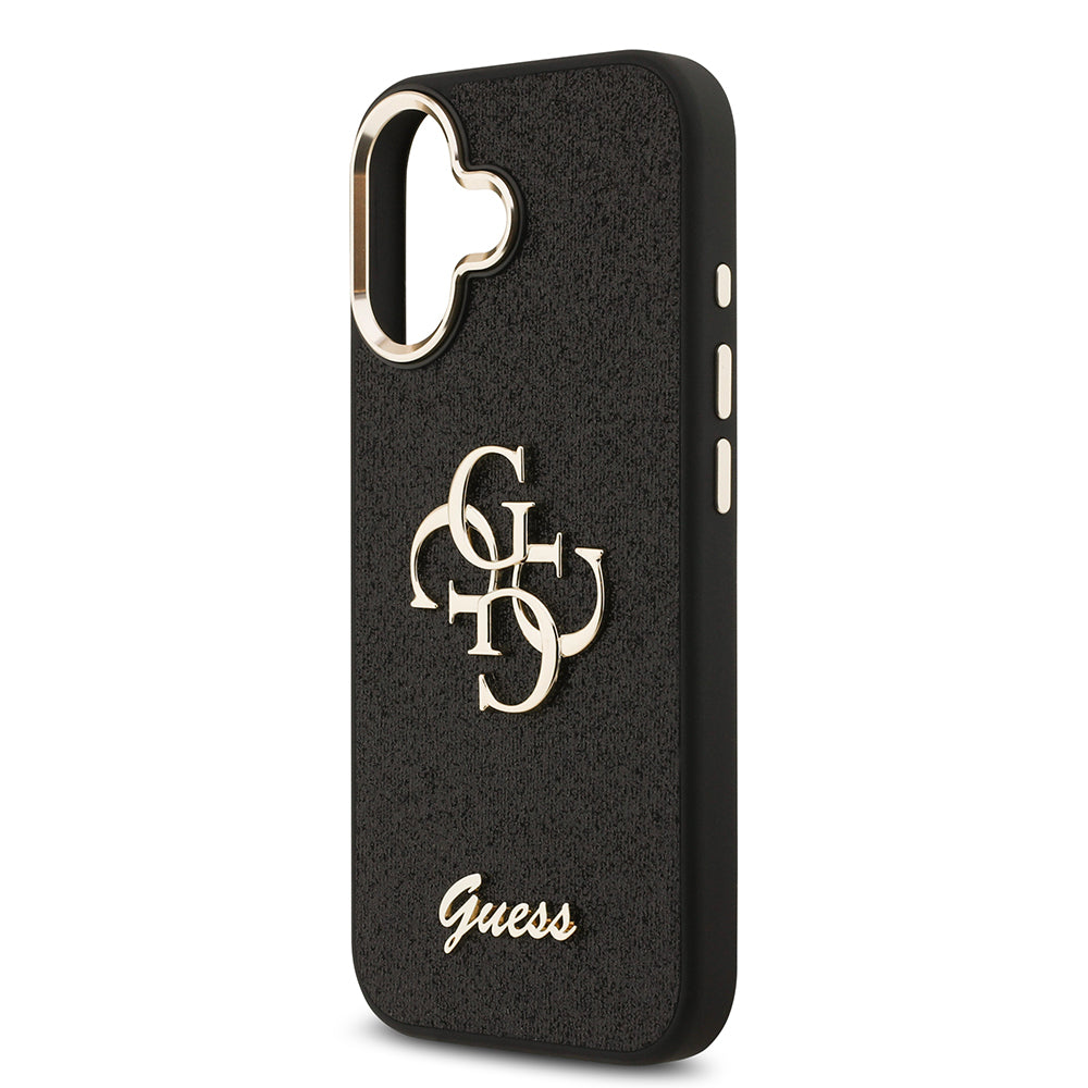 Apple iPhone 17 Case Guess Original Licensed 4G Large Metal Camera Frame and Logo Glitter Cover Pink