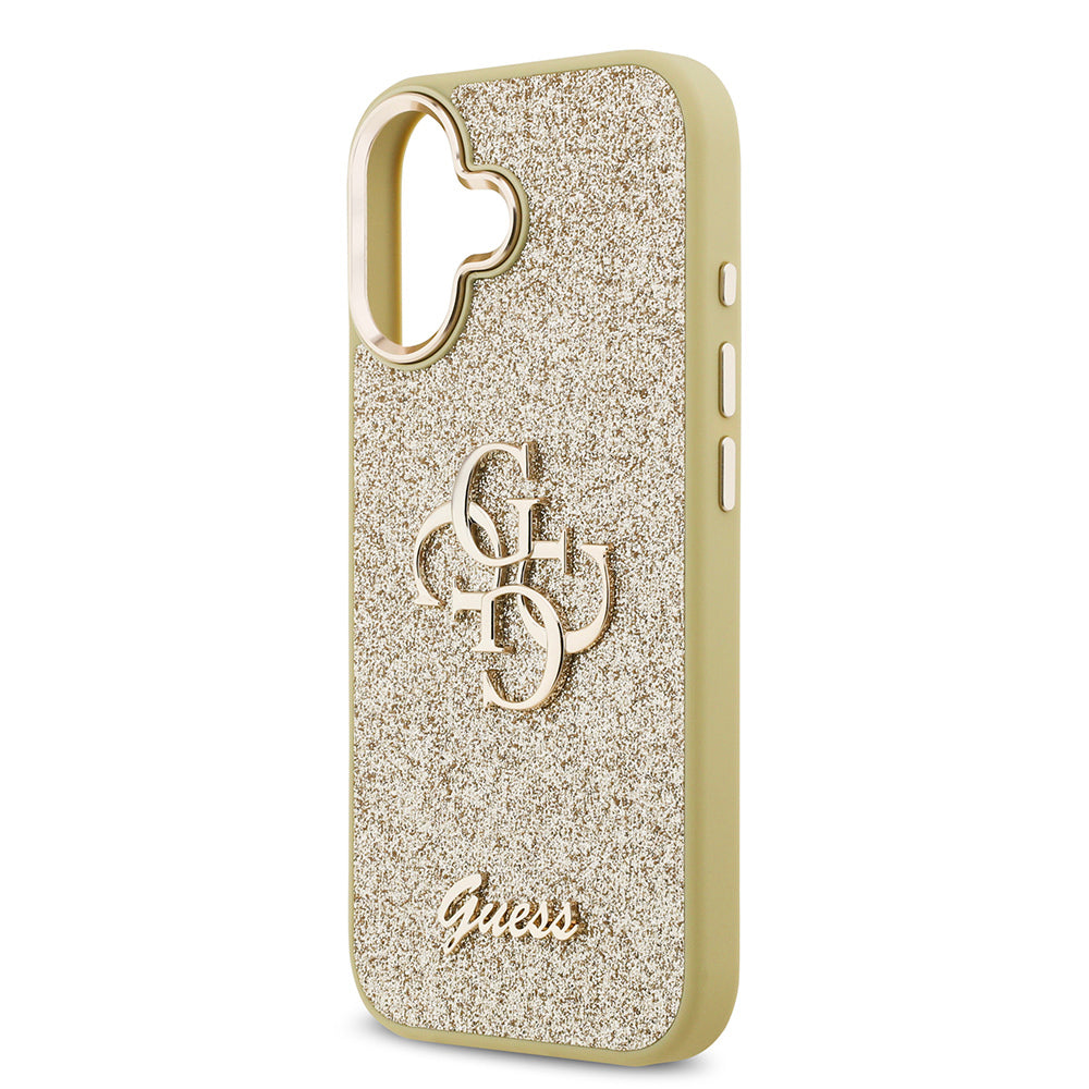 Apple iPhone 17 Case Guess Original Licensed 4G Large Metal Camera Frame and Logo Glitter Cover Pink