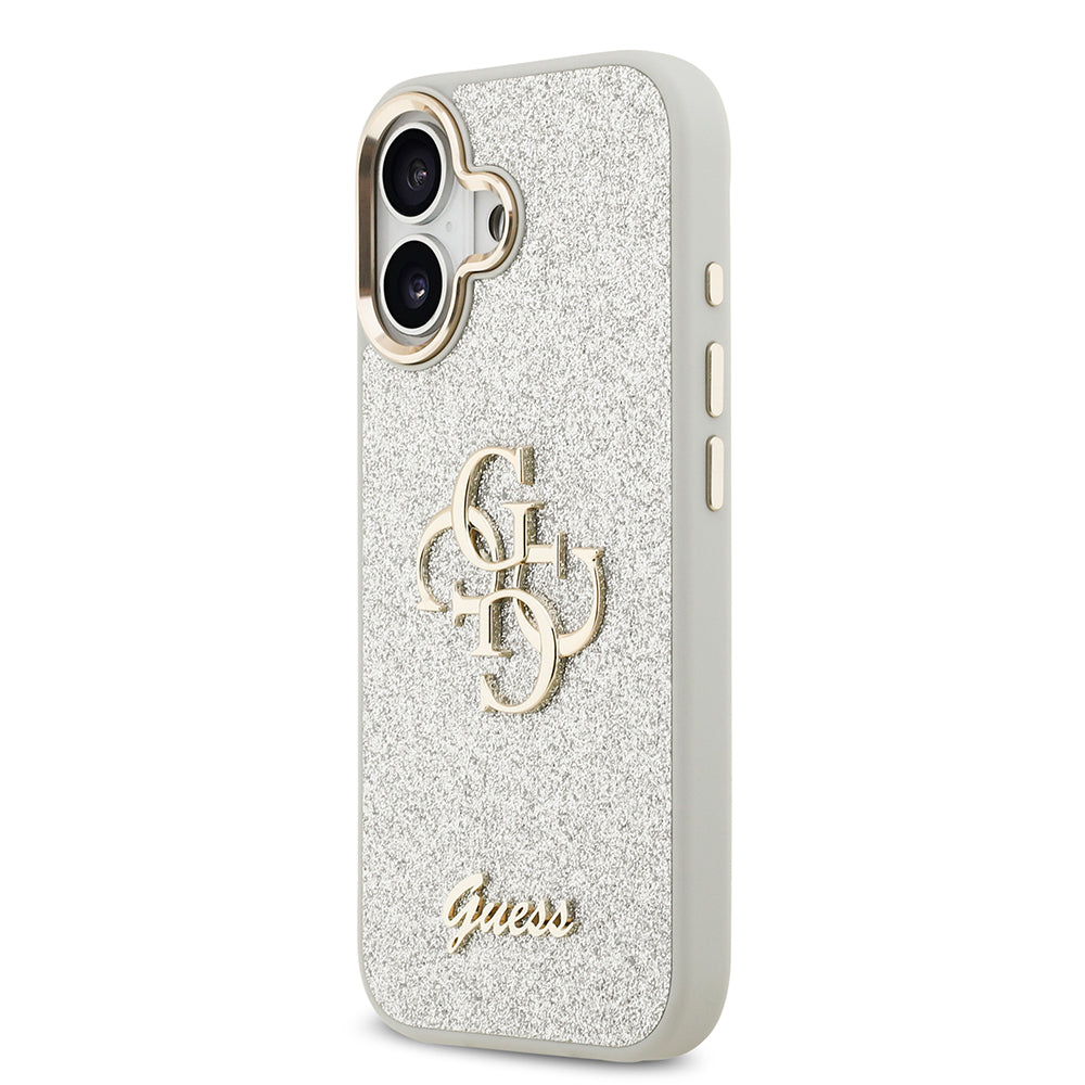 Apple iPhone 17 Case Guess Original Licensed 4G Large Metal Camera Frame and Logo Glitter Cover Pink