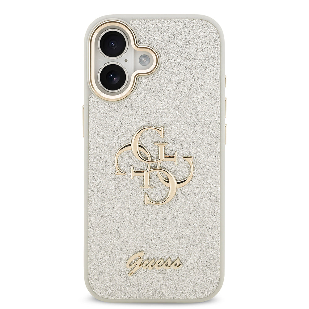 Apple iPhone 17 Case Guess Original Licensed 4G Large Metal Camera Frame and Logo Glitter Cover Pink