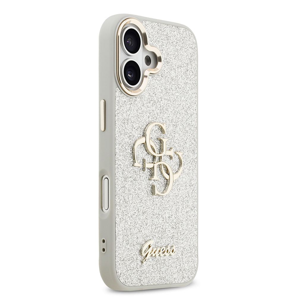 Apple iPhone 17 Case Guess Original Licensed 4G Large Metal Camera Frame and Logo Glitter Cover Pink