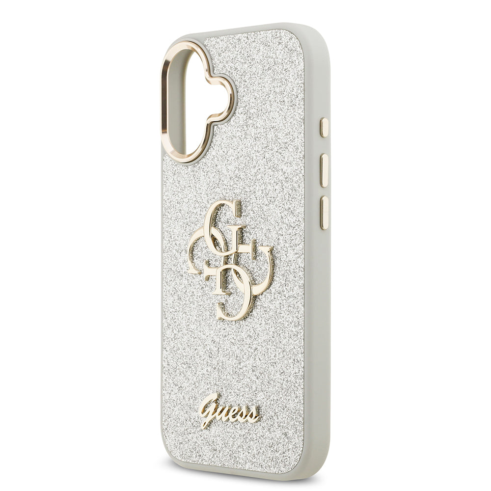 Apple iPhone 17 Case Guess Original Licensed 4G Large Metal Camera Frame and Logo Glitter Cover Pink