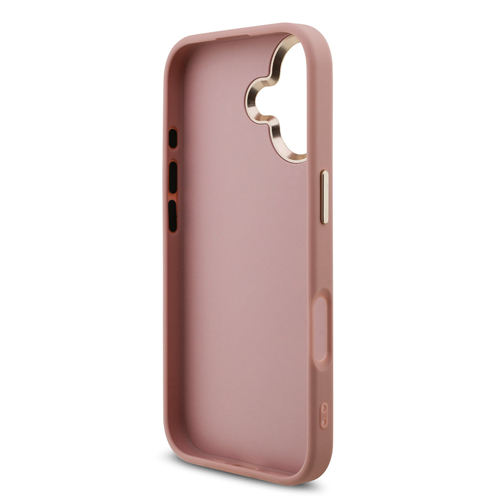 Apple iPhone 17 Case Guess Original Licensed 4G Large Metal Camera Frame and Logo Glitter Cover Pink