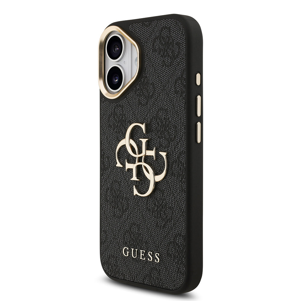 Apple iPhone 17 Case Guess Original Licensed 4G Large Metal Logo Thick Strap Cover Black