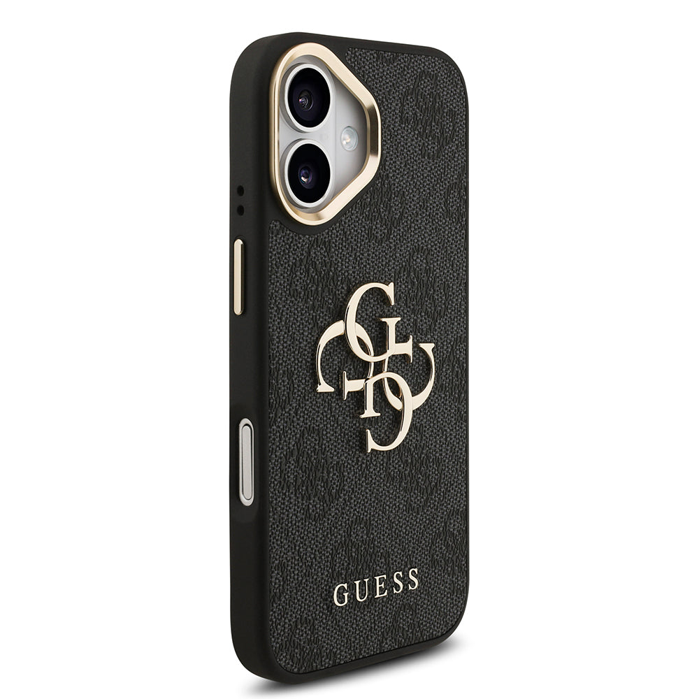 Apple iPhone 17 Case Guess Original Licensed 4G Large Metal Logo Thick Strap Cover Black